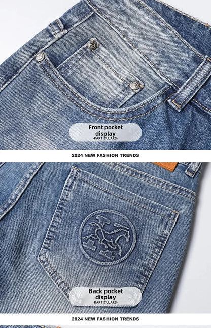 2024 Men's Fashionable Simple Stretch Slim Fit Denim Trousers European Style High Quality Casual Export Men Pants