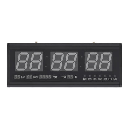 220 V große LED-Digital-Wanduhr, Zeit, Temperatur, Datum, Woche, Anzeige, automatischer Dimmer, leuchtende, leise Tischuhr, Wanduhr, 48 x 19 cm