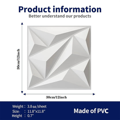 10pcs Diamond Design Decorated 3D Wallpanel, 30cmx30cm Matte White/Black/Golden, Diy Home Decoration Wallboard Wall stickers