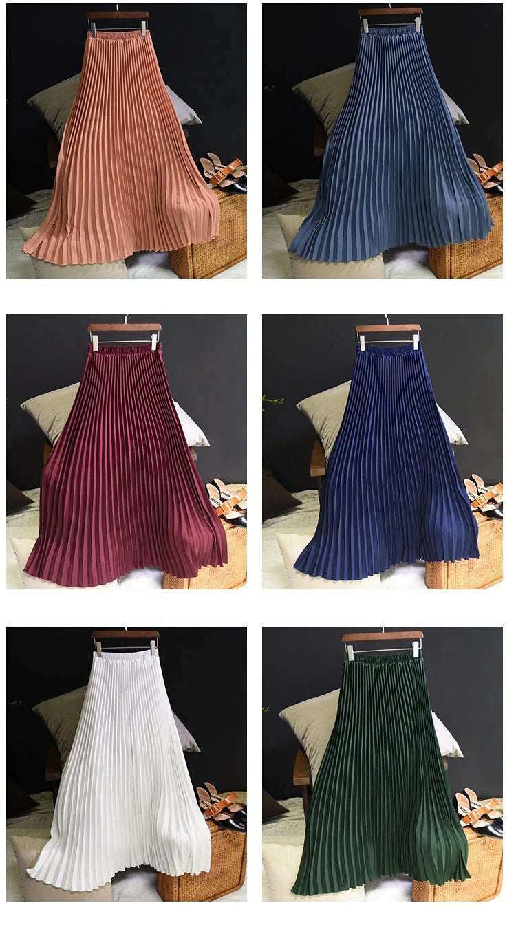 Classical Women Pleated Skirt 90cm/80cm Long Female Elastic Waist Skirt Big Size Velvet Pleated Skirt for Winter Ankle-Length.
