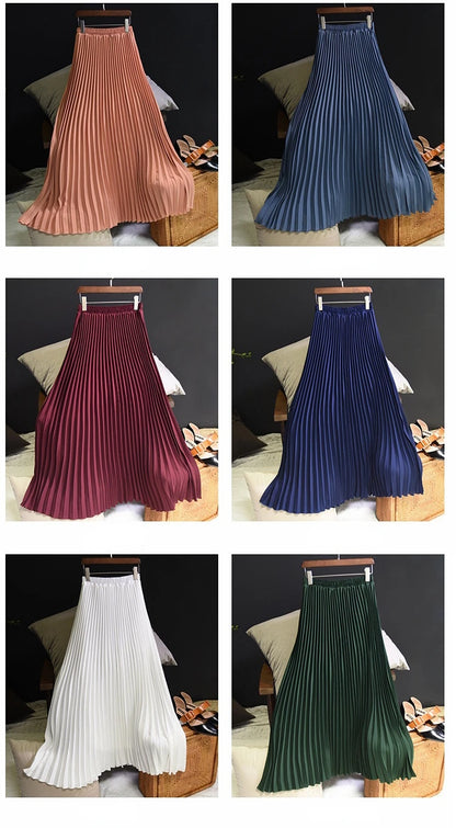 Classical Women Pleated Skirt 90cm/80cm Long Female Elastic Waist Skirt Big Size Velvet Pleated Skirt for Winter Ankle-Length.