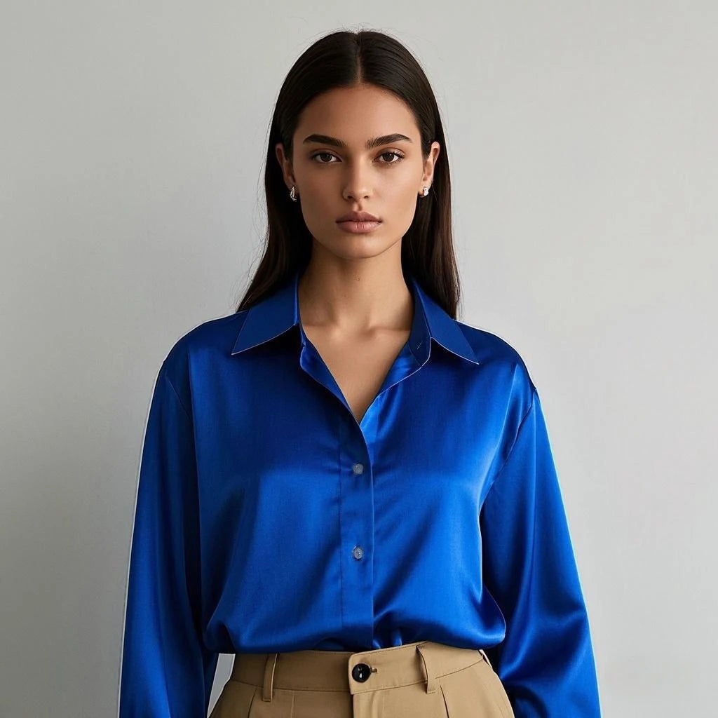 Luxury Satin Finish Shirts And Blouses For Women Clothes Casual Top OL Long Sleeve Single Breasted Elegant French Solid Blouses.