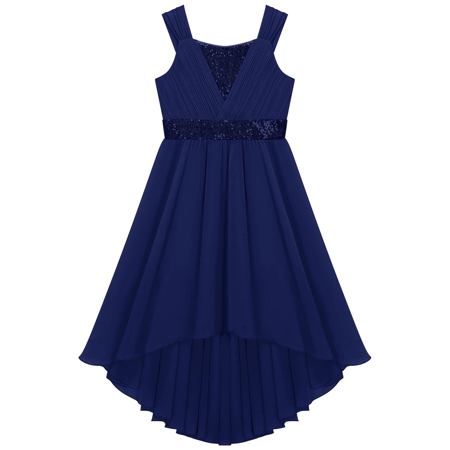 Kinder Blumenmädchenkleid Ärmellos Pailletten Hi-Low-Saum Abendkleid Elegantes Chiffon Prinzessin Geburtstag Formales Hochzeitskleid