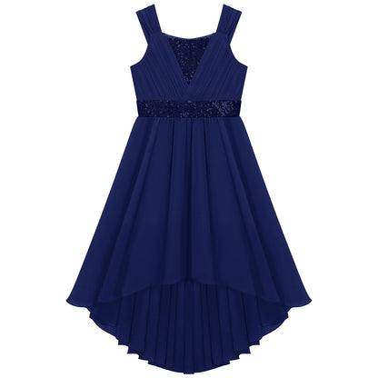 Kinder Blumenmädchenkleid Ärmellos Pailletten Hi-Low-Saum Abendkleid Elegantes Chiffon Prinzessin Geburtstag Formales Hochzeitskleid