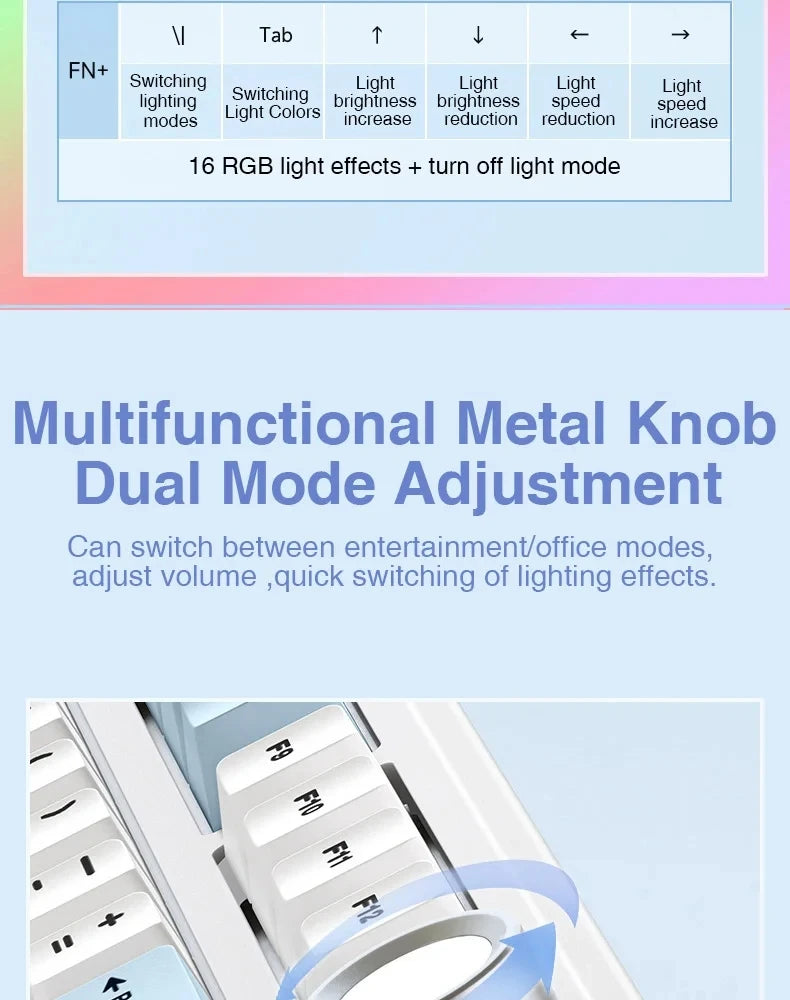 AULA F75 2.4G Wireless/Bluetooth/Wired Gaming Mechanical Keyboard RGB Customized 75% Layout OEM Profile Gasket Structure.