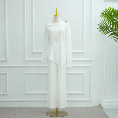 Eid Muslim Women Abaya Set Elegant Dubai Solid Color Button-Down Cardigan and Pants Suit Islam Modest Outfit 2025 Turkey Clothes