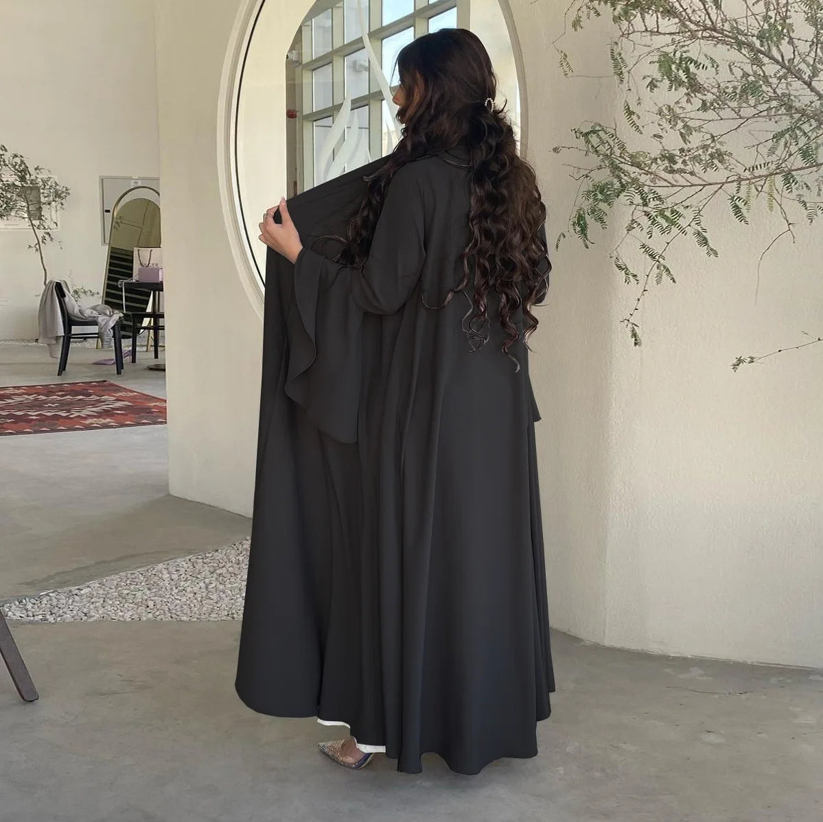 Eid Ramadan Open Abaya Dubai Luxury Elegant Ruffle Sleeve Solid Color Shawl Cardigan Kebaya Kaftan Robe Clothing Caftan Femme.