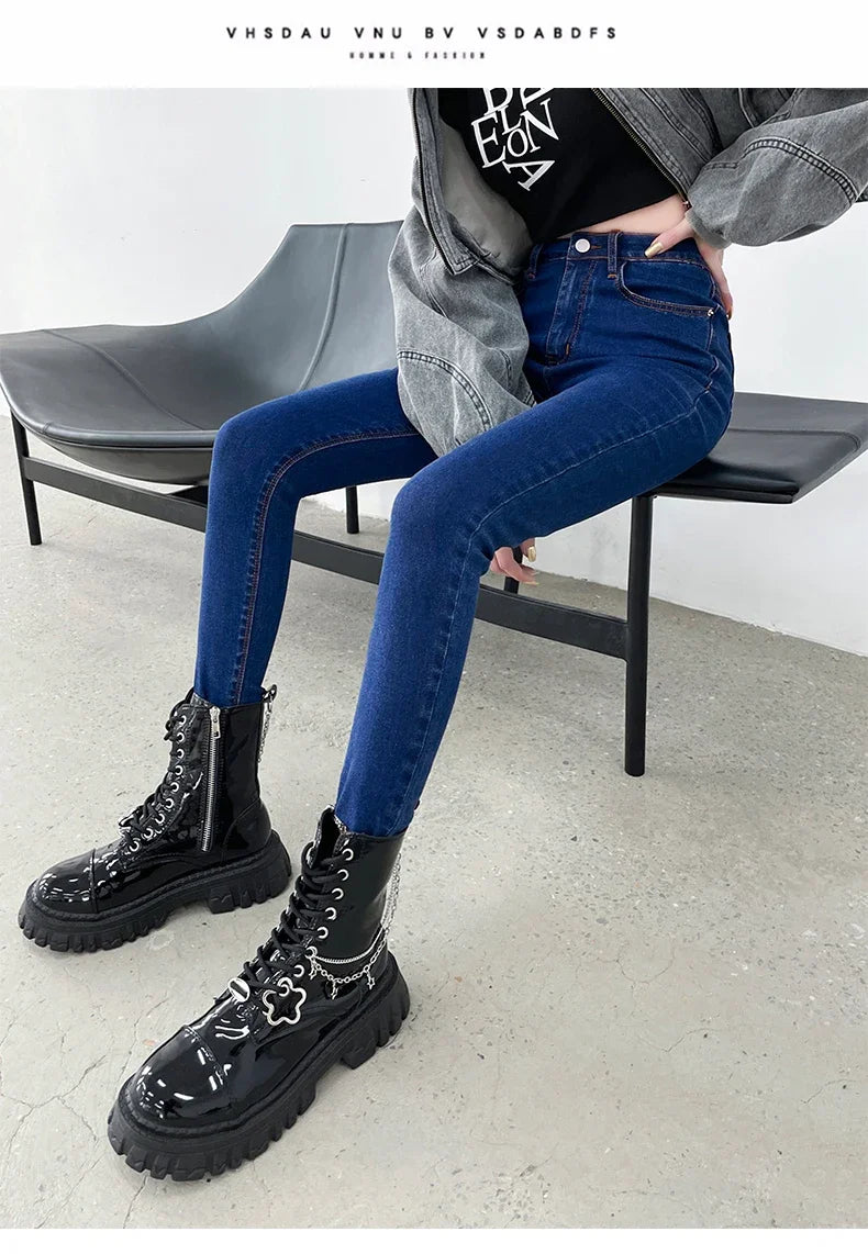 Spring and Summer Women's Casual Office Tight Solid Color Jeans Stretch Sexy Fashionable Classic Slim Fit Denim Pants Female.