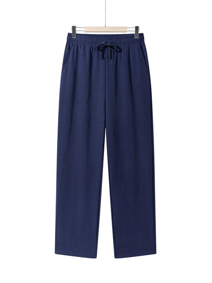 Summer Men's Straight Trousers Casual Solid Color Breathable Drawstring Long Pants Sweatpants Streetwear Men Baggy Pants.