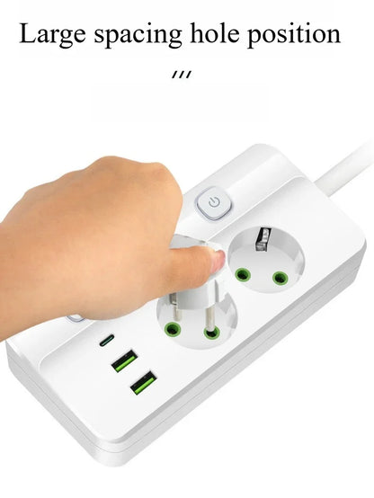 EU-Stecker-Steckdosenleiste, 2/3/4/5 Positionen, unabhängige Steuersteckdose mit 2 USB-Anschlüssen, 1 Typ-C-Anschlüsse, 2 m Verlängerungskabel, Steckdosen.