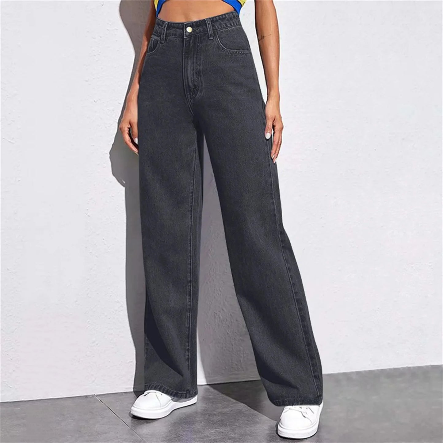 High Waist Wide Leg American Style Summer Casual Women's Jeans Floor Length Design Sensation Fashionable Chinese Brand.