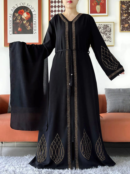 Elegant Women's Party Dress Chiffon Loose Open Zipper Abaya Muslim Islamic Clothing Cardigan Style for Special Occasions.