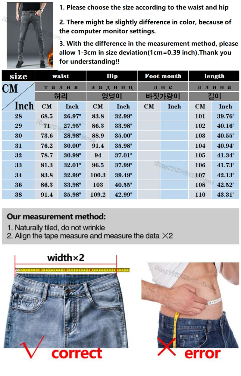 Winter Thick Plus Velvet Men Middle Waist Skinny Jeans Simple Fleece Warm Slim Fit Stretch Boy Casual Denim Pencil Pants.