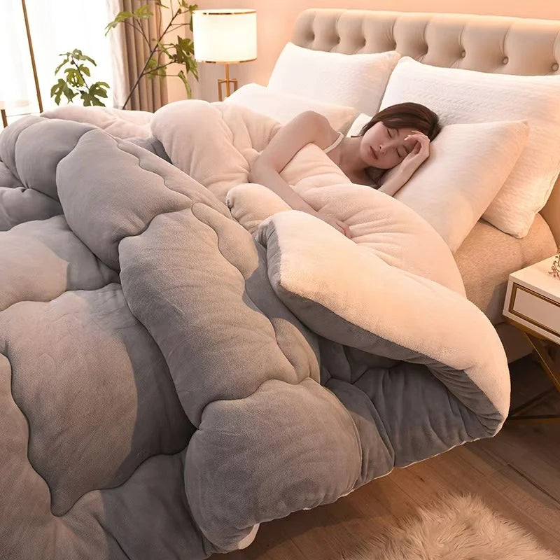 Solidcolor double-sided Duvet Lamb Wool flannel quilt warm comfort mattress in winter bedroom dormitory Thicken Weight Blanket.