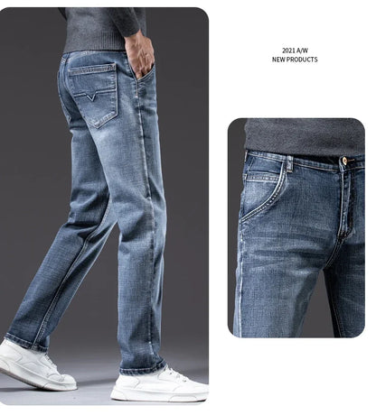 Herbst Winter Neue Business herren Jeans Klassische Mode Stretch Gewaschen Casual Denim Hosen Bequeme Gerade Männliche hosen