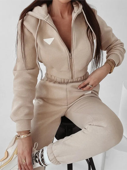 Spring Autumn Solid Color Hooded Pants Women'S 2 Piece Set Fashion Casual Pocket Long Sleeve Hoodie Female Street Wear Set 2025