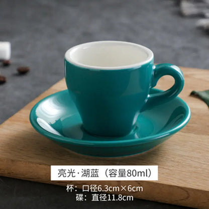 Thickened Ceramic Coffee Cup Set 80ML Italian Espresso Cup Plate Small Cup Colorful with Plate Spoon Drinkware