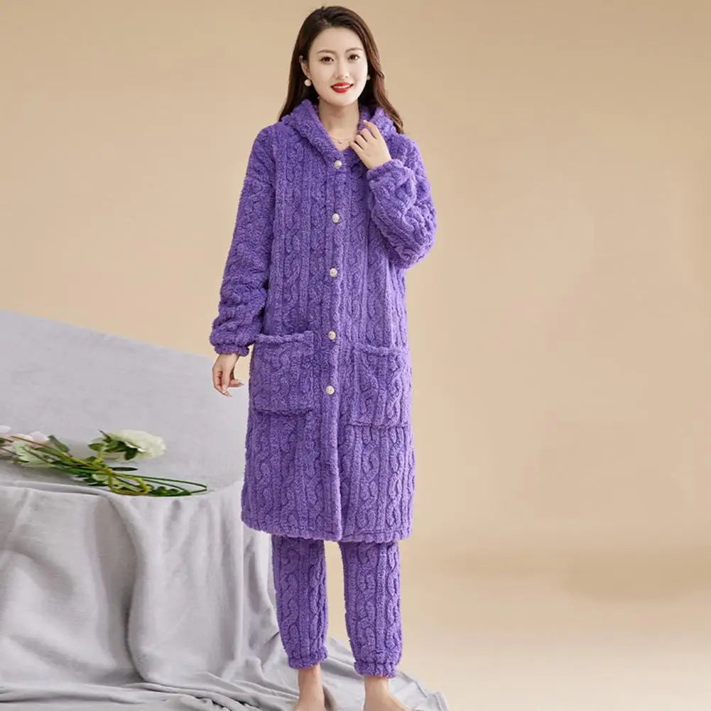 Korallen Samt Frauen Pyjama Set Verdicken Samt Rippen Fleece Set Pullover Hosen Frauen Pyjama Sets 2024, Homewear Frauen Nachtwäsche.