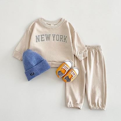 Infant Baby Set Frühling Herbst Brief New York Drucken Neugeborenen Top + Unten Baumwolle Sport kinder Mode Neue Baby Kleidung 0-3Y.