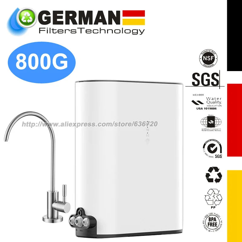 Tankless Reverse Osmosis Water Filtration System, 800 GPD, 2:1 Pure to Drain, TDS Reduction, RO Filter System Under Sink.