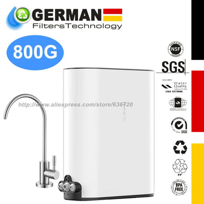 Tankless Reverse Osmosis Water Filtration System, 800 GPD, 2:1 Pure to Drain, TDS Reduction, RO Filter System Under Sink.