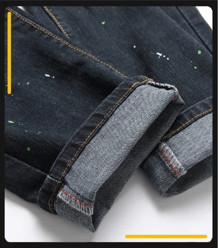 Mode Neue Slim Stretch Zerrissene Jeans männer Streetwear Farbe Flecken Denim Hosen Hip Hop Punk Persönlichkeit Loch Männliche Hosen.