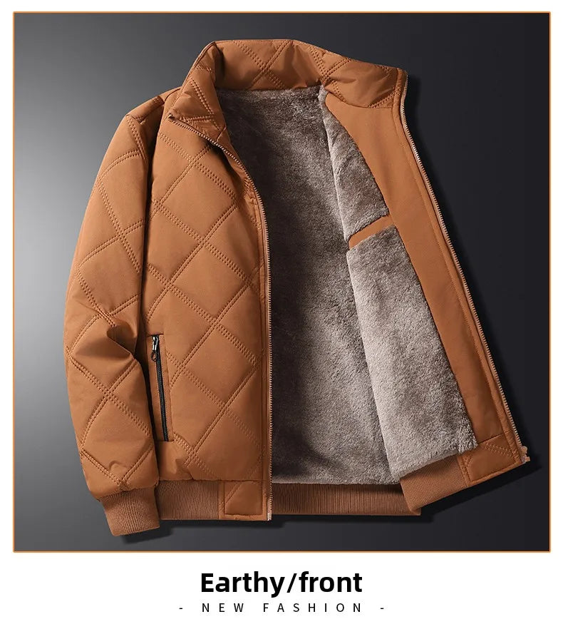 2025 Men's Warm Parker Coat Autumn/Winter Outdoor Sports Thick Anti Cold Cotton Jacket Stand up Collar Checkered Cotton Coat.