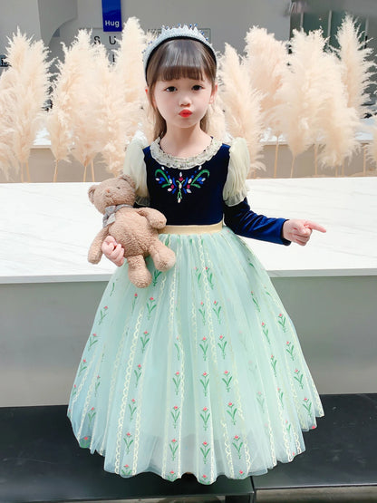 Ärmelloses, bauschiges Prinzessinnenkleid für Mädchen, Blumenstickerei, Schleife, Farbblock, geschichteter Saum, Tüll-Tutu-Kleid, Performance-Kleid, Hochzeit.