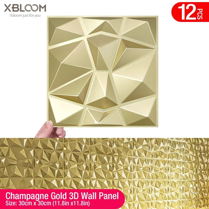 12pcs 30x30cm Champagne Gold color 3D Wall Panel gold luxurious 3D Wall Sticker Wedding party Wood grain Waterproof Wallpaper