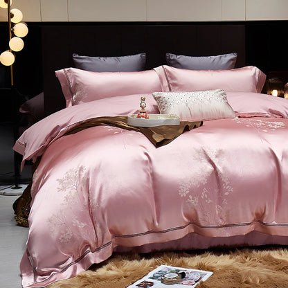 Luxury Satin Jacquard  Cotton Bedding Set Gold Leaves Egyptian Cotton Smooth Duvet Cover Set Flat/Fitted Sheet Pillowcases.
