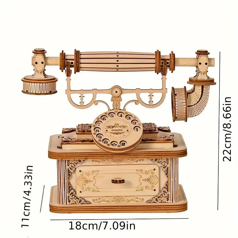 Creative Retro Telephone 3D Wooden Puzzle for Adults Tabletop Model Kits Decoration and Gift for Christmas Birthday.