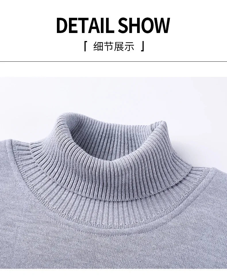 Men's Autumn Winter New Turtleneck Sweater Warm Cozy Solid Color Casual Bottom Knitted Pullovers Male Fashion Knitwear