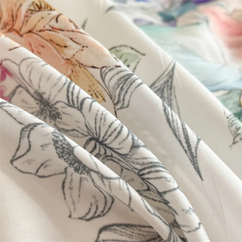 Flowers Prints Bedding Set Lyocell Eucalyptus Fiber Super Soft Silky Cool Feeling Duvet Cover Bed Sheet/Fitted Sheet Pillowcases.