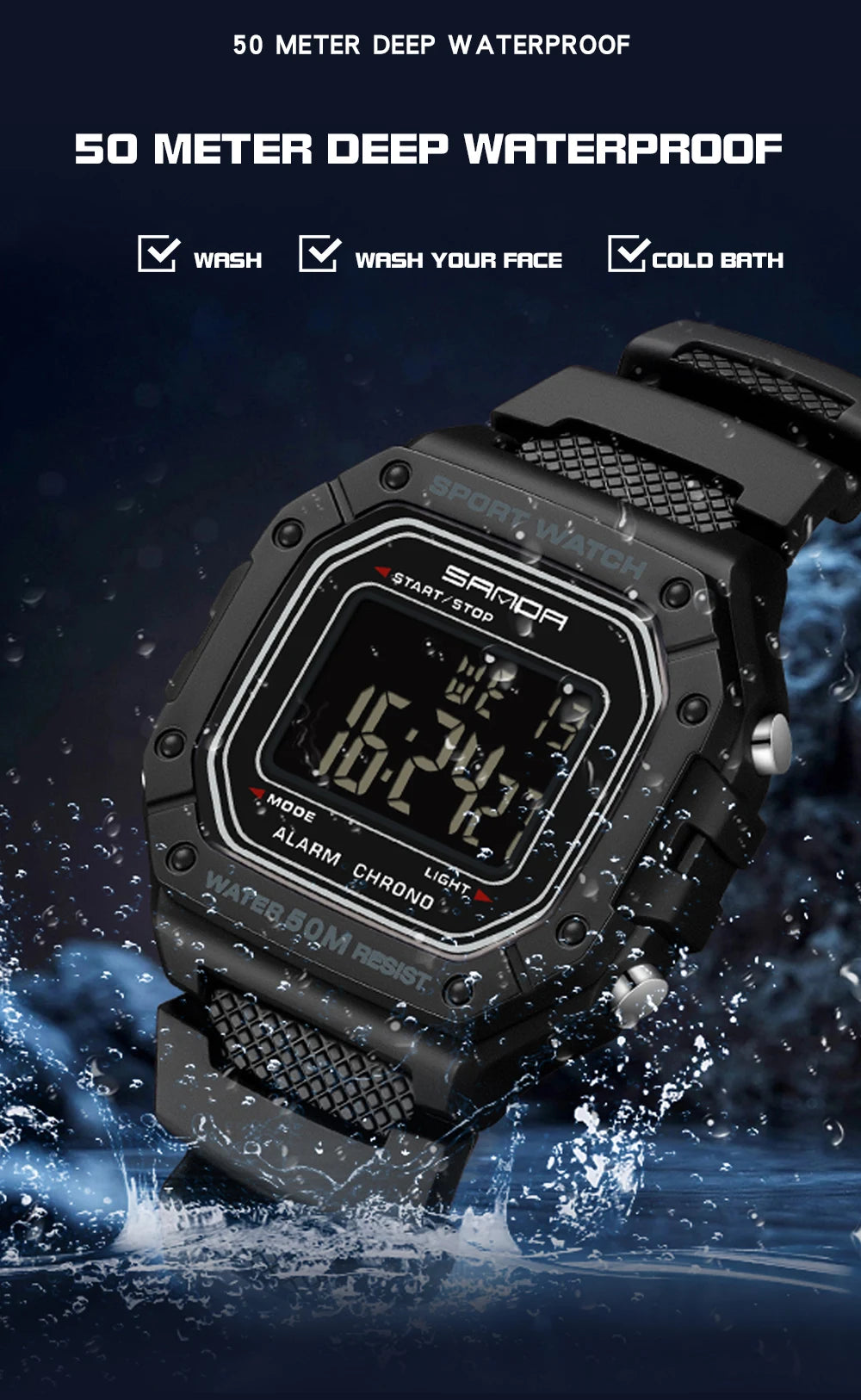SANDA 2156 Fashion Mens Watch Military Water Resistant Sport Watches Army Big Dial Led Digital Wristwatches Stopwatches For Male.
