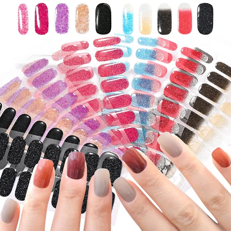 Glitter Gradient Full Cover Nail Art Stickers Fashion Silver Purple Nail Polish Strips DIY Waterproof Nail Foil Sticker Manicur.