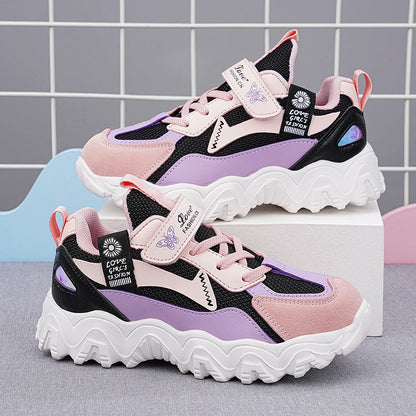 Fashion Children Shoes Girls Sneaker Black Pink PU Leather Platform Casual Sneaker School Tennis Sports Shoes for Girls.
