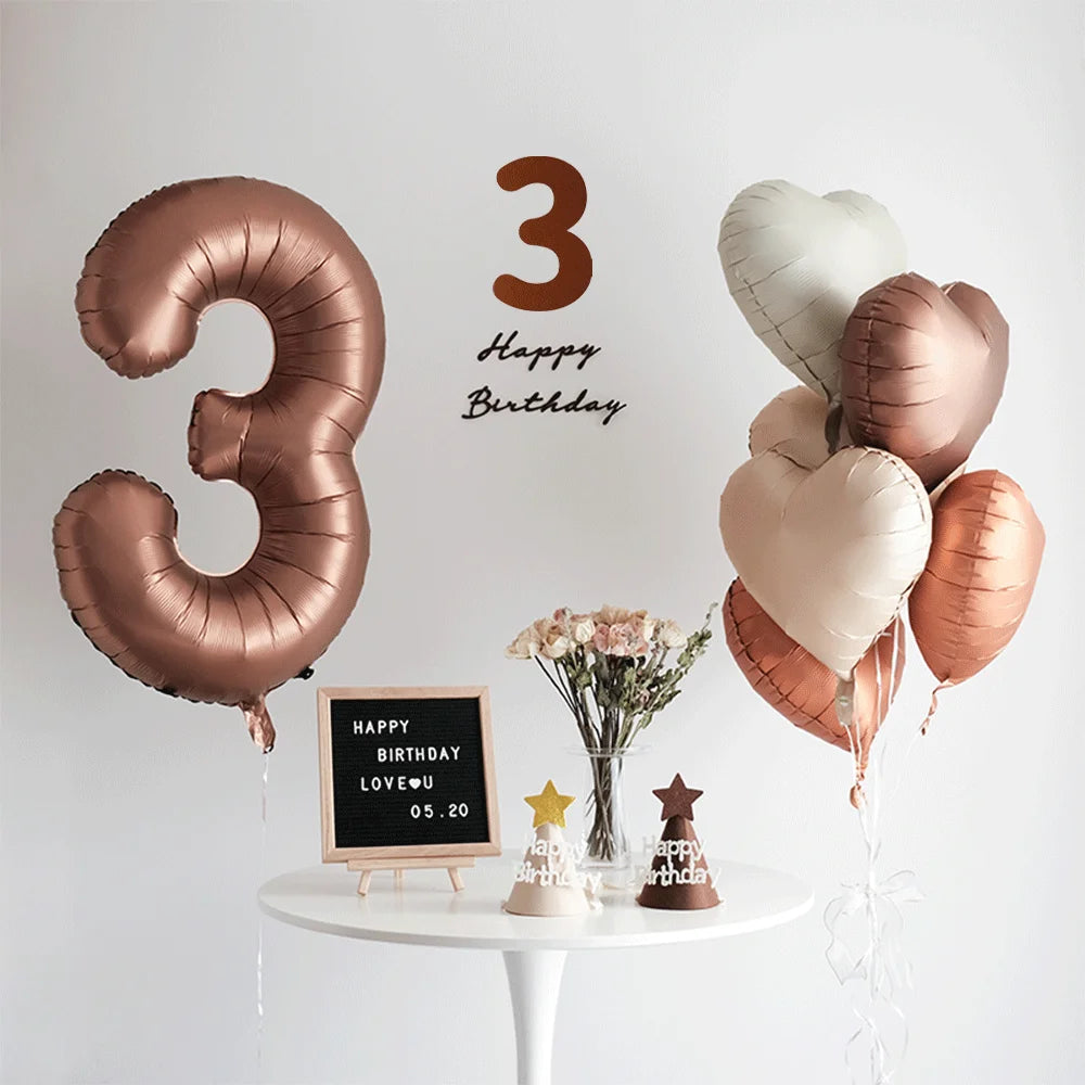 40in Cream Big Number Balloon 18in Three Color Love Foil Helium Balloons Aldult Birthday Set Boys Girls 1st Birthday Decorations