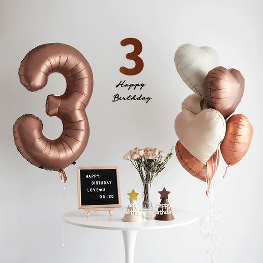 40in Cream Big Number Balloon 18in Three Color Love Foil Helium Balloons Aldult Birthday Set Boys Girls 1st Birthday Decorations