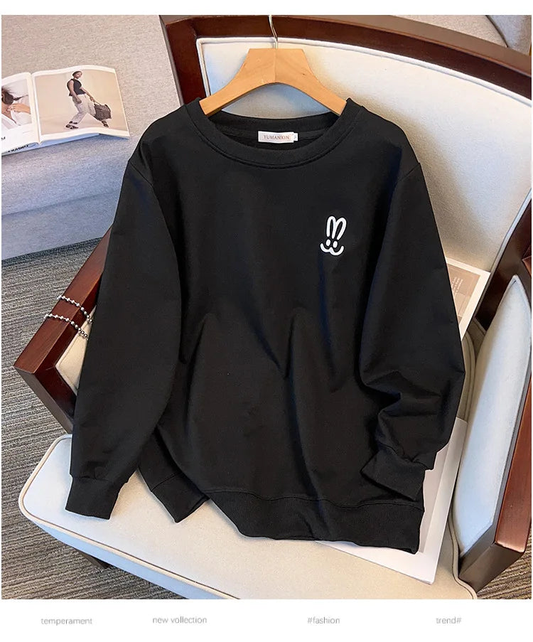 170kg plus size Damen büste Herbst lose Rundhals-Kaninchen-Sweatshirt Langarm lässig Top 6xl 7xl 8xl 9xl 10xl 11xl