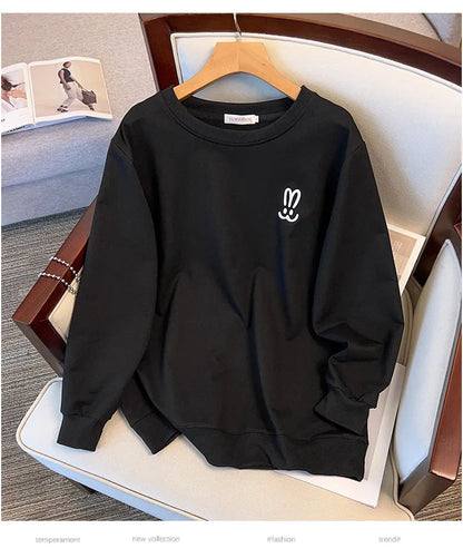 170kg plus size Damen büste Herbst lose Rundhals-Kaninchen-Sweatshirt Langarm lässig Top 6xl 7xl 8xl 9xl 10xl 11xl