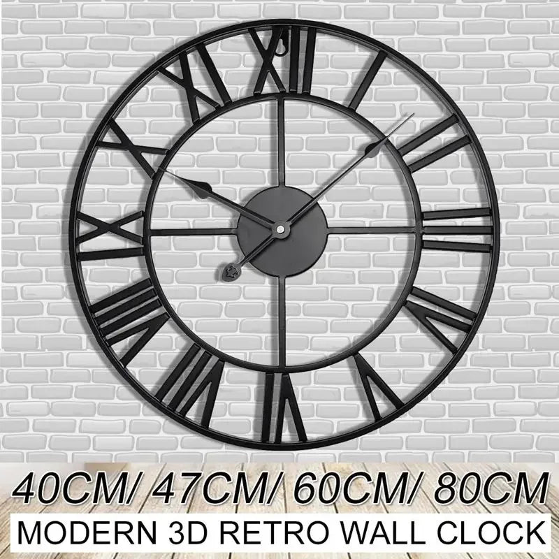40/47/60/80 cm große 3D-Wanduhr mit römischen Ziffern, Kunst, hohle runde Wandbehang, Vintage-Metalluhr für Wohnzimmer und Zuhause