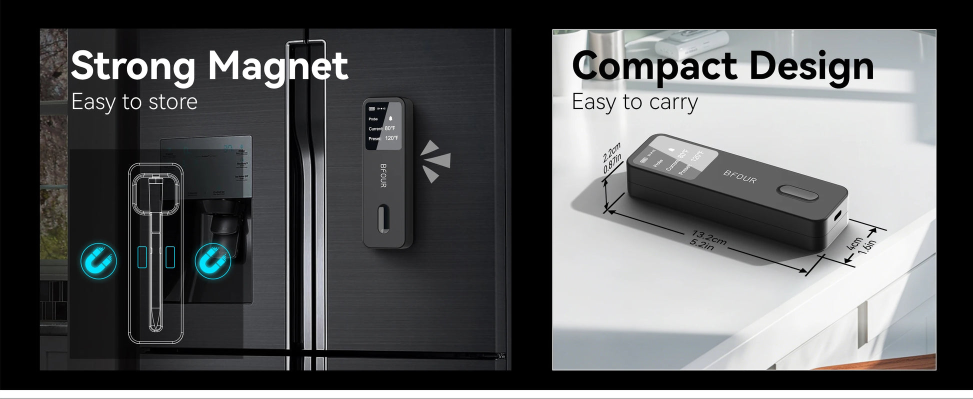 Wireless Bluetooth Meat Thermometer IP67 Waterproof Probes with LCD Screen Booster Rechargeable for Grilling Smoker BBQ Oven.