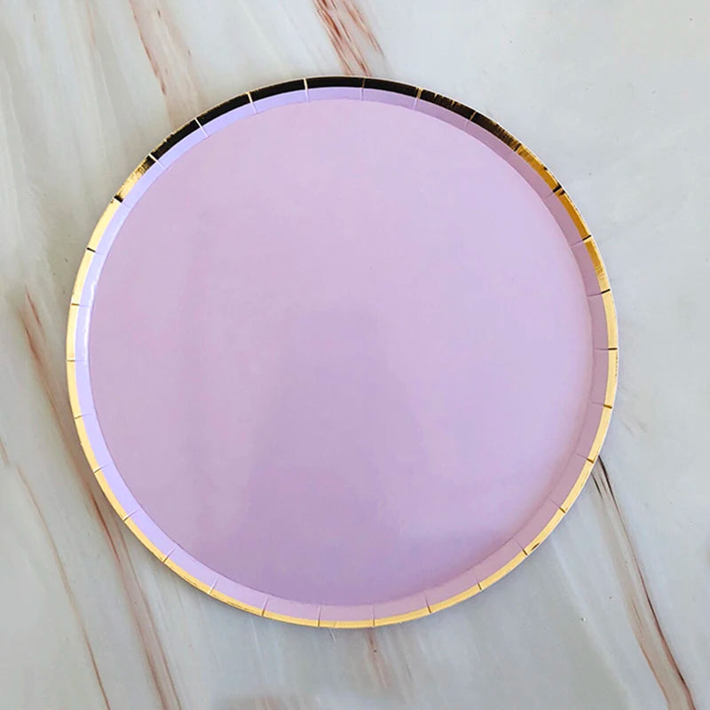 Purple Gold Party Paper Cup Plate Straw For Birthday Carnival Kids Favors Wedding Decor Disposable Tableware Party Supplies.