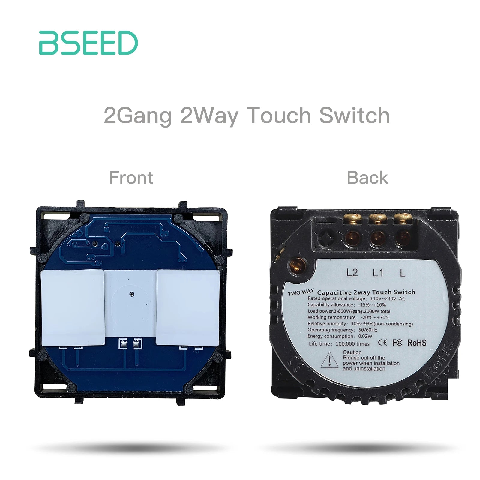 BSEED 1/2/3Gang Wand-Touch-Schalter-Funktionstaste, die Basis von Lichtschaltern, Schalterteil ohne Glasscheibe, Ein-Aus, 1/2Weg.