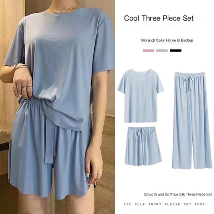 Eisse ide Pyjama dreiteiliges Set Damen Damen Home Wear Hose einfache Freizeit bequeme lose kurz ärmel ige Mädchen Nachtwäsche.