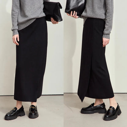 AMII Minimalist Elegant Basics Knitted Skirts for Women 2024 Winter New Elastic Waist Straight Lady Commuter Long Skirt 12443250