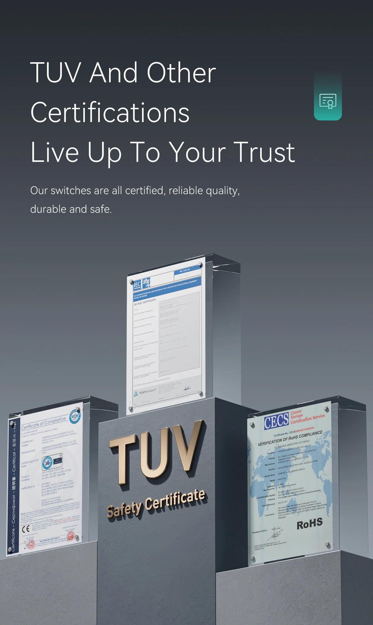 BSEED Touch-Schalter mit EU-Stromsteckdose, graue LED-Wandleuchte, 1/2/3 Gang, 1-Wege-Kristallglas-Panel, dunkelblaue Hintergrundbeleuchtung.