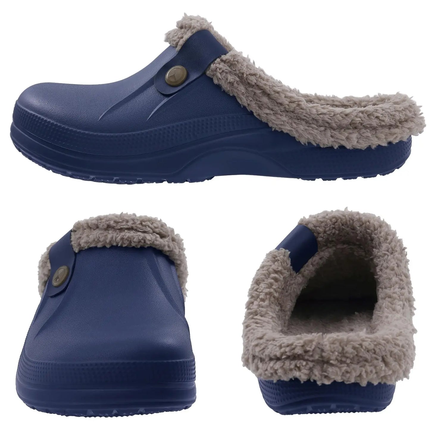 Eyriphy Classic Fur Lined Clogs For Women Waterproof Winter Fuzzy Slippers Mens Cotton Shoes For Indoor And Outdoor Rubber Soles.