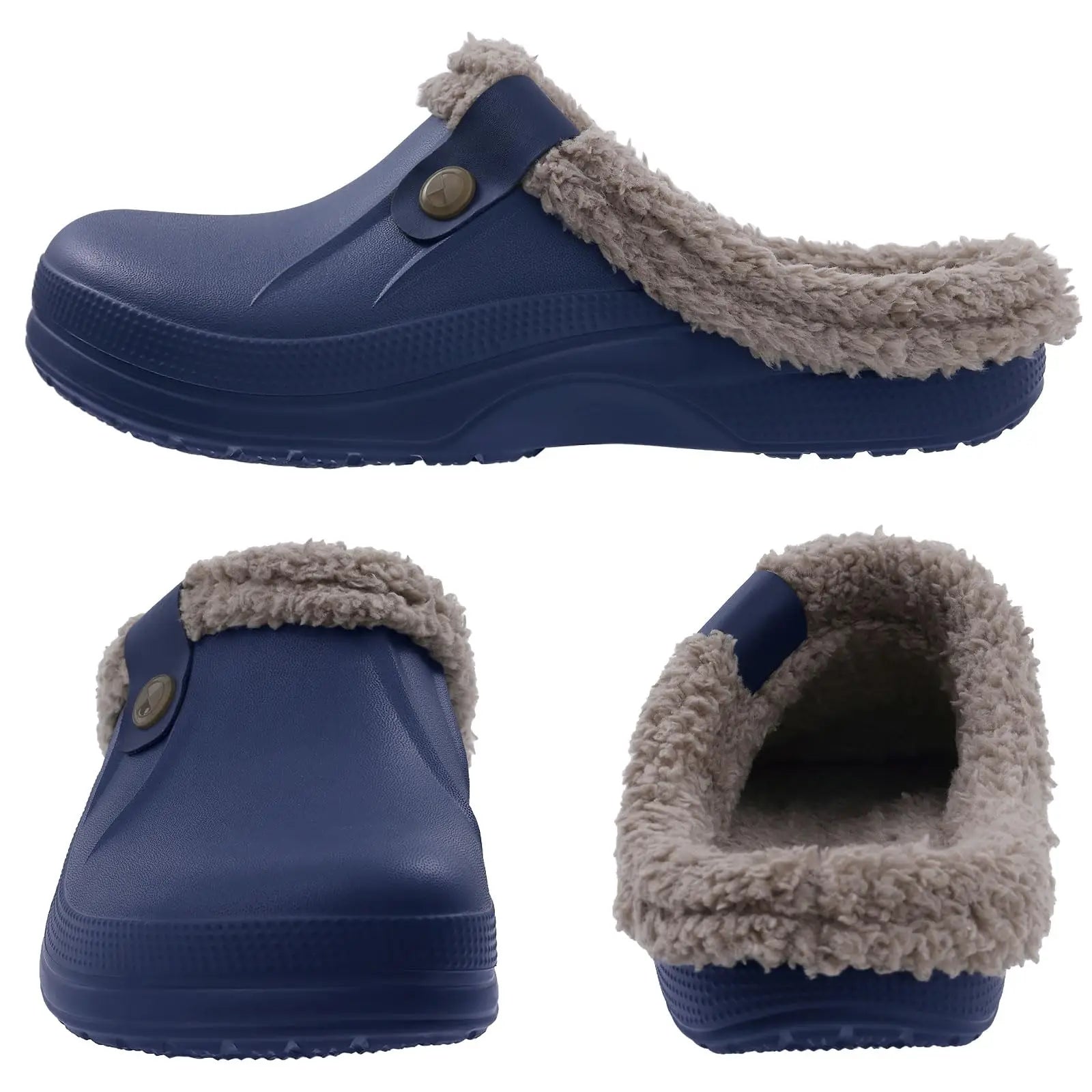 Eyriphy Classic Fur Lined Clogs For Women Waterproof Winter Fuzzy Slippers Mens Cotton Shoes For Indoor And Outdoor Rubber Soles.
