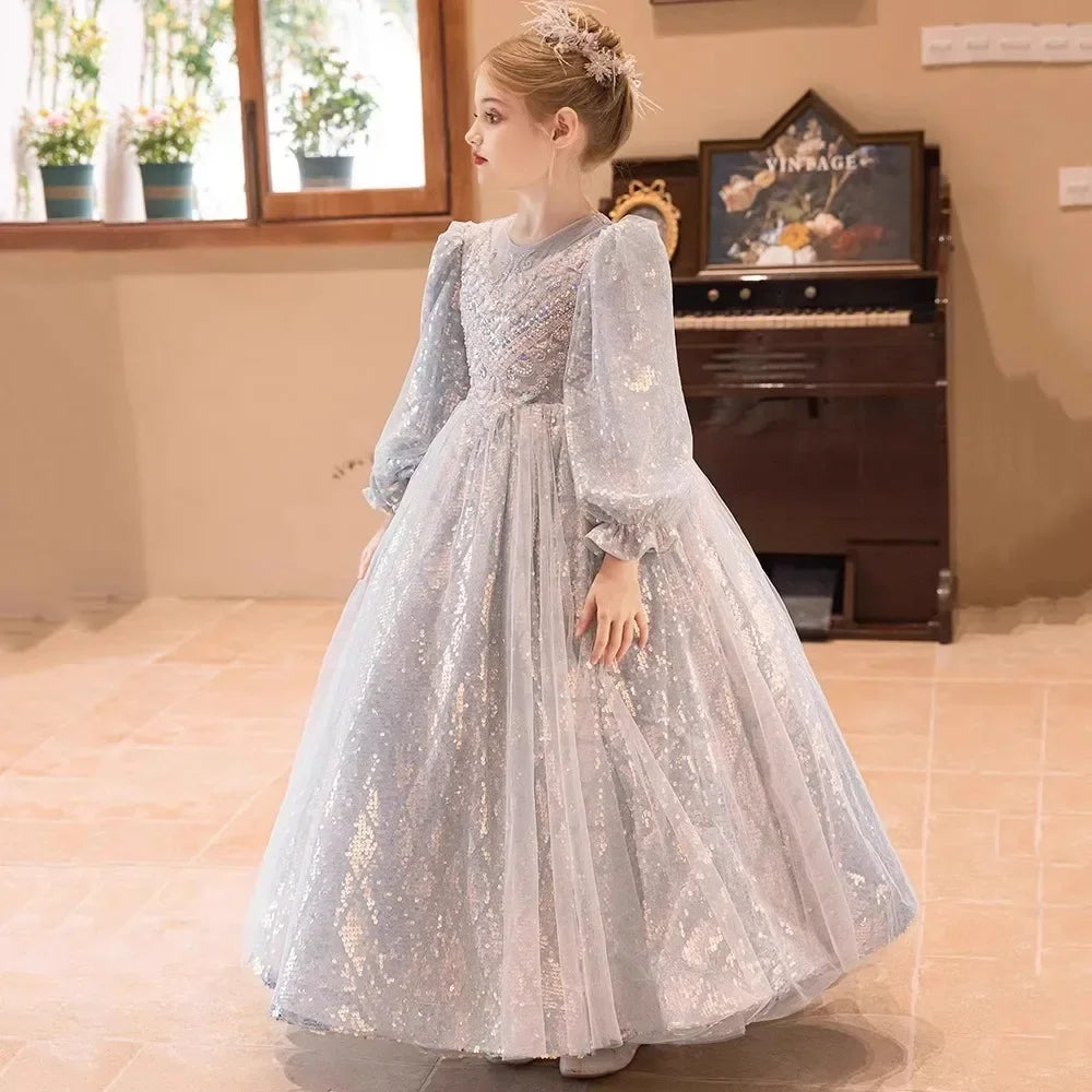 Mädchen Prinzessin Kleid Langarm Herbst Klavier Leistung Kleider Geburtstag Party Blumenmädchen Hochzeit Kinder Kleidung Abend.